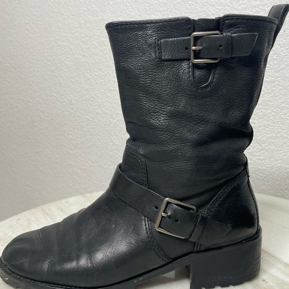 Cole Haan boots moto buckle leather hemlock black sz 8 biker women - Picture 6 of 12